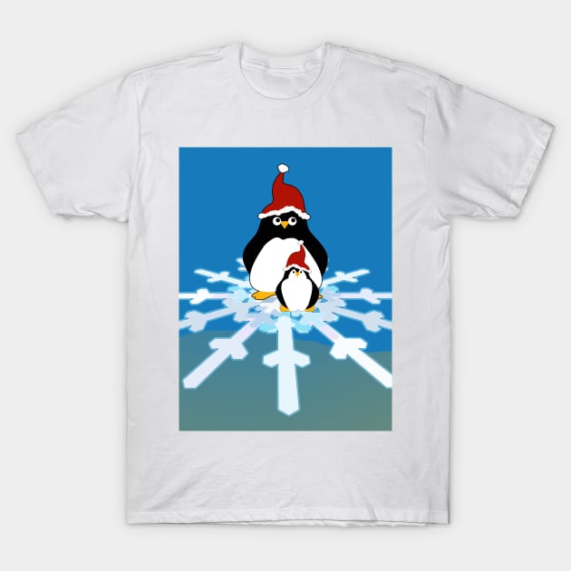 Christmas Penguins on Snowflake T-Shirt by MelissaJBarrett